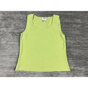 Vintage Talbots Top Women XL Green Knit Scoop Neck Sleeveless Tank Stretch‎